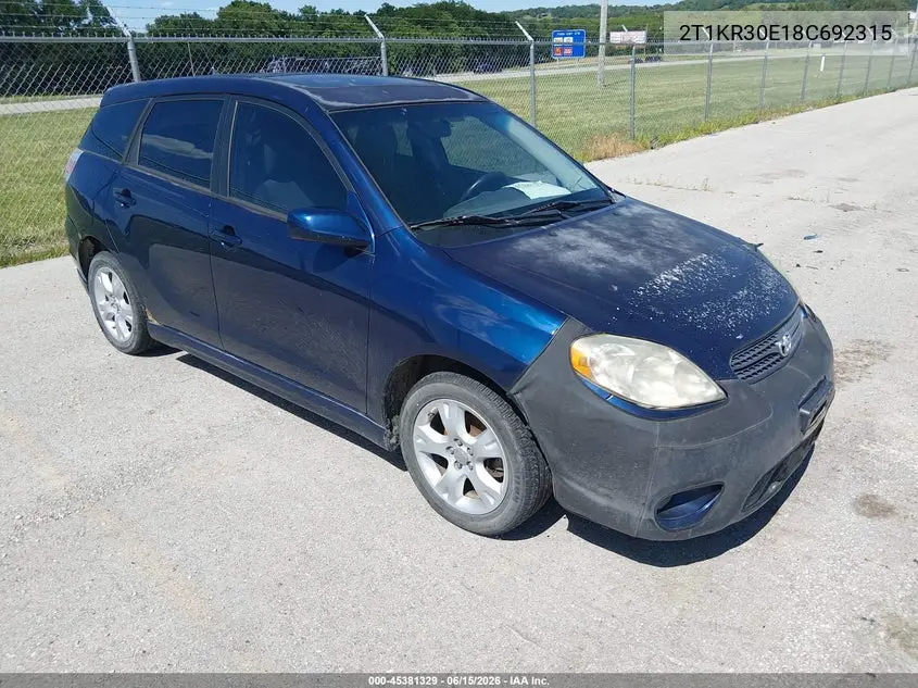 2008 Toyota Matrix Xr VIN: 2T1KR30E18C692315 Lot: 45381329