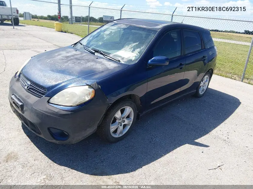 2008 Toyota Matrix Xr VIN: 2T1KR30E18C692315 Lot: 45381329