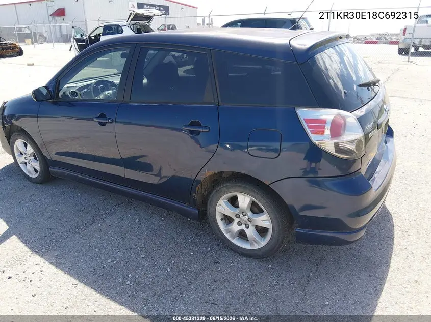2008 Toyota Matrix Xr VIN: 2T1KR30E18C692315 Lot: 45381329