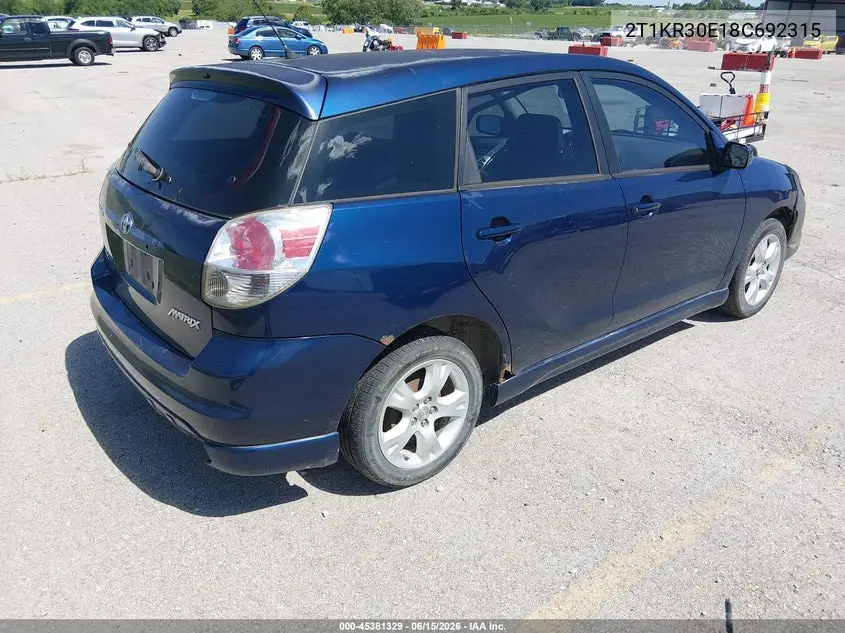 2008 Toyota Matrix Xr VIN: 2T1KR30E18C692315 Lot: 45381329