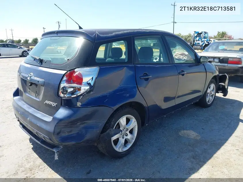 2008 Toyota Matrix Xr VIN: 2T1KR32E18C713581 Lot: 45507940