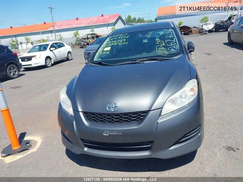2012 Toyota Matrix VIN: 2T1KU4EE0CC818749 Lot: 12627138
