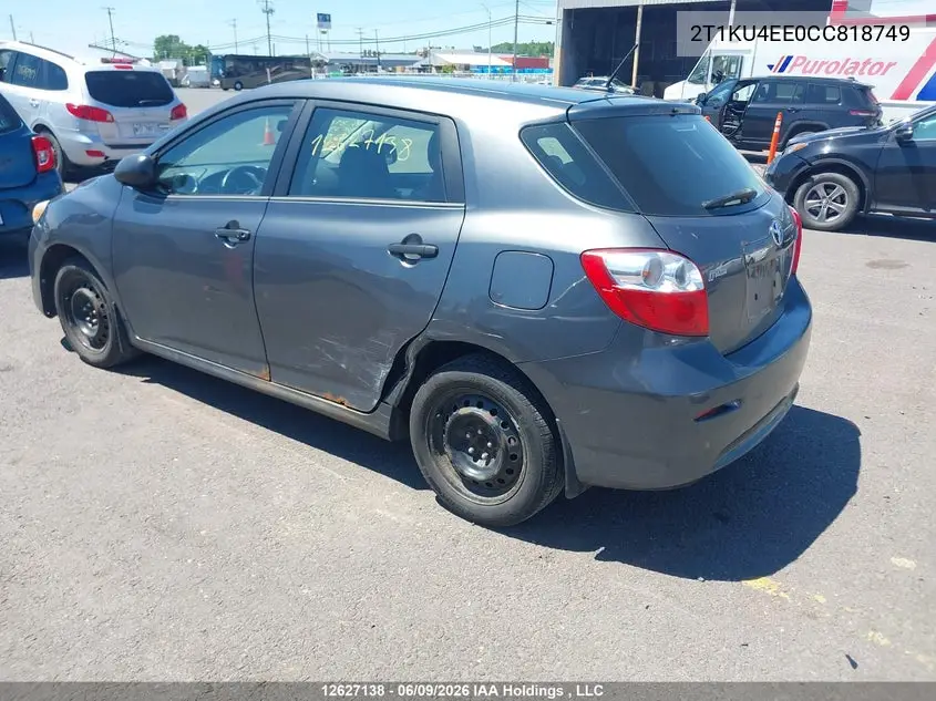 2012 Toyota Matrix VIN: 2T1KU4EE0CC818749 Lot: 12627138