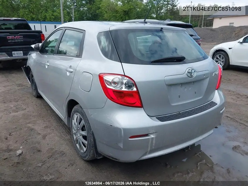 2012 Toyota Corolla Matrix VIN: 2T1KU4EE7CC851098 Lot: 12634984