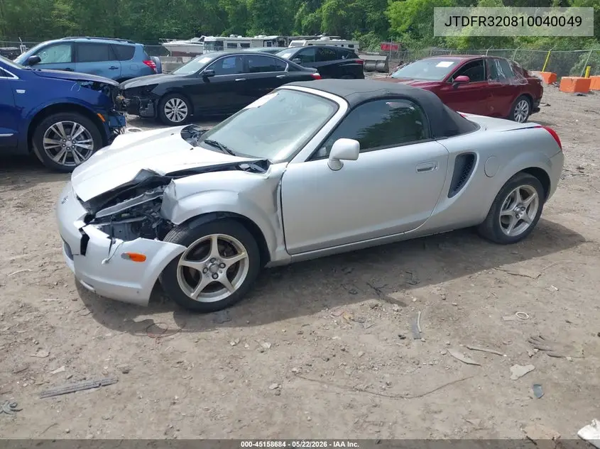 2001 Toyota Mr2 Spyder VIN: JTDFR320810040049 Lot: 45158684
