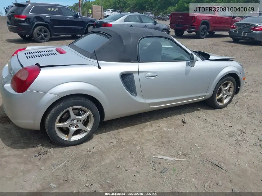 2001 Toyota Mr2 Spyder VIN: JTDFR320810040049 Lot: 45158684
