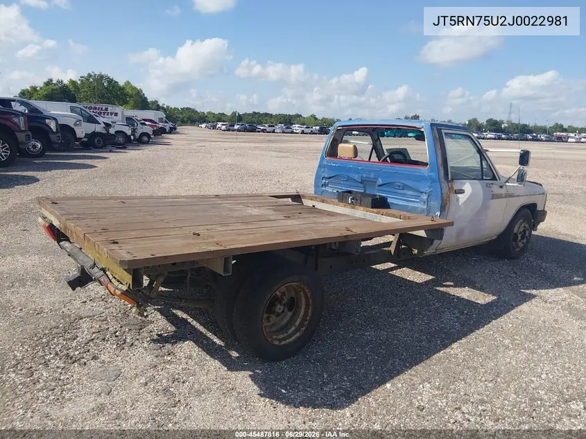 1988 Toyota Pickup Cab Chassis Rn75 Dlx VIN: JT5RN75U2J0022981 Lot: 45487816