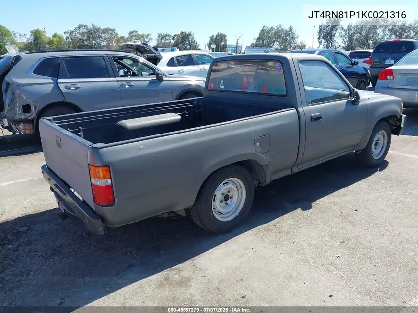 1989 Toyota Pickup 1/2 Ton Sht Wheelbase Dlx VIN: JT4RN81P1K0021316 Lot: 45557279