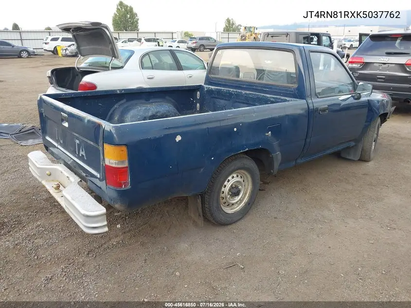 1989 Toyota Pickup 1/2 Ton Short Wheelbase VIN: JT4RN81RXK5037762 Lot: 45616850