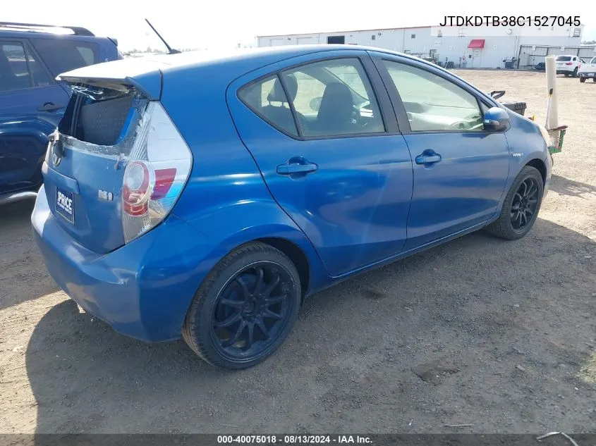 2012 Toyota Prius C Two VIN: JTDKDTB38C1527045 Lot: 40075018