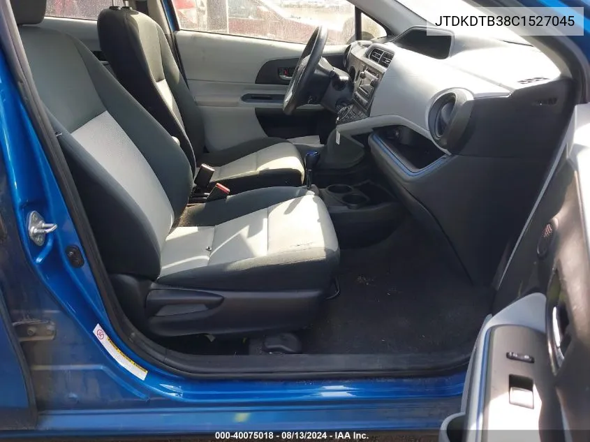 2012 Toyota Prius C Two VIN: JTDKDTB38C1527045 Lot: 40075018
