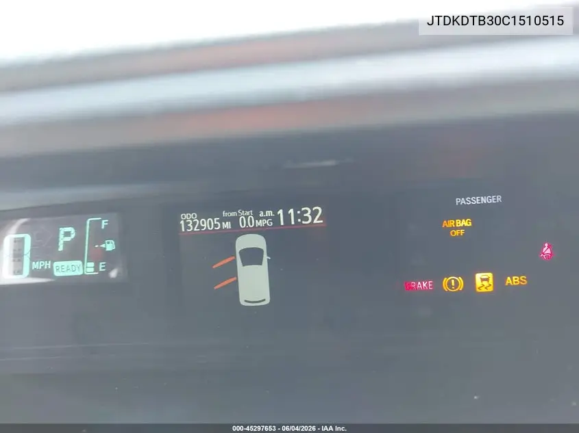 2012 Toyota Prius C Four VIN: JTDKDTB30C1510515 Lot: 45297653