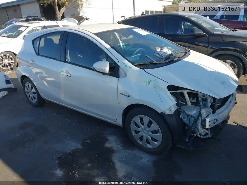 2012 Toyota Prius C Two VIN: JTDKDTB33C1521671 Lot: 45389499