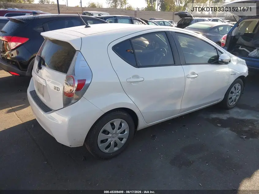2012 Toyota Prius C Two VIN: JTDKDTB33C1521671 Lot: 45389499