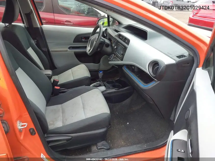 2012 Toyota Prius C Three VIN: JTDKDTB32C1029424 Lot: 45432192