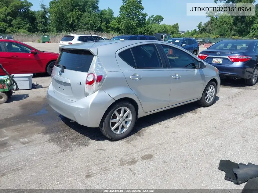 2012 Toyota Prius C Four VIN: JTDKDTB37C1510964 Lot: 45512410