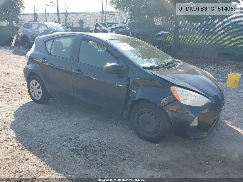 2012 Toyota Prius C Two VIN: JTDKDTB31C1514069 Lot: 45514562
