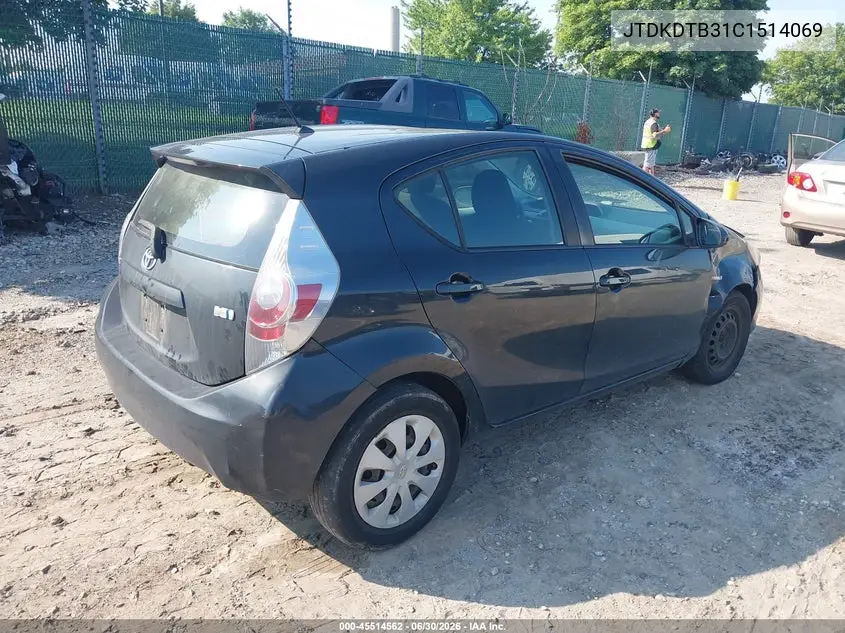 2012 Toyota Prius C Two VIN: JTDKDTB31C1514069 Lot: 45514562