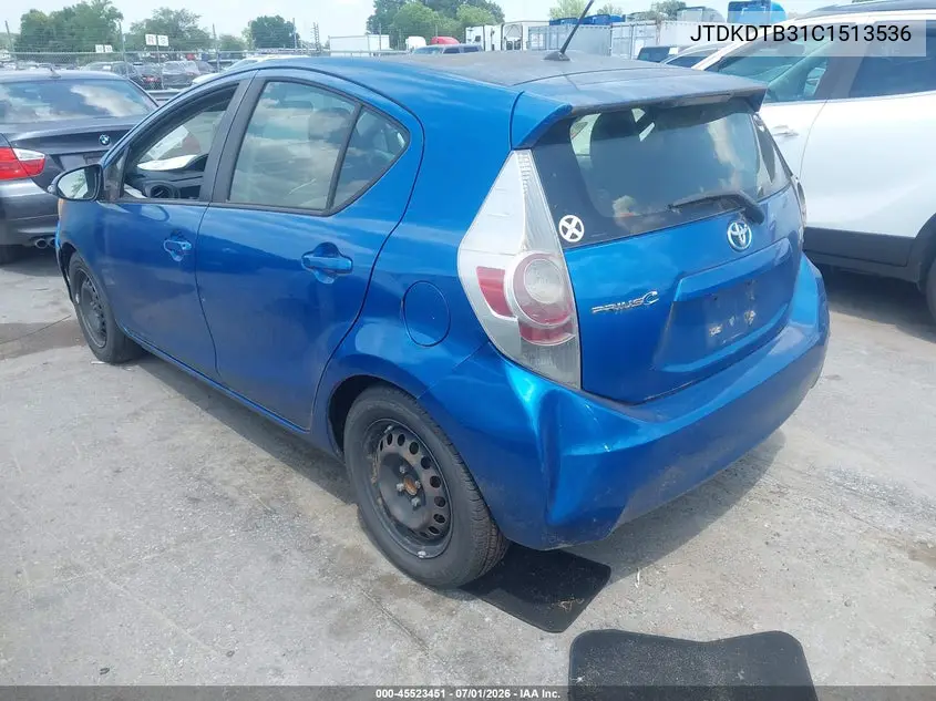 2012 Toyota Prius C One VIN: JTDKDTB31C1513536 Lot: 45523451