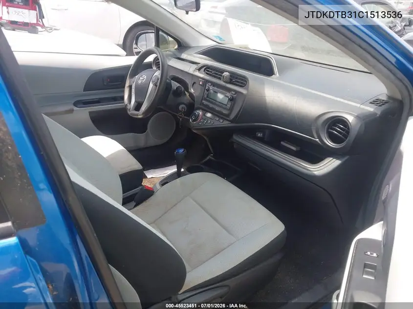 2012 Toyota Prius C One VIN: JTDKDTB31C1513536 Lot: 45523451