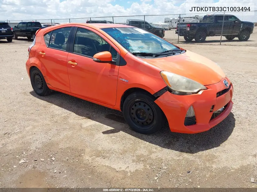 2012 Toyota Prius C Two VIN: JTDKDTB33C1003494 Lot: 45593812