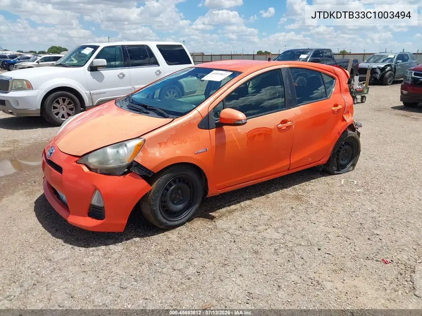 2012 Toyota Prius C Two VIN: JTDKDTB33C1003494 Lot: 45593812