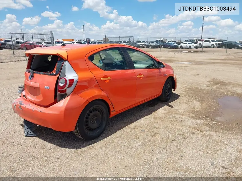2012 Toyota Prius C Two VIN: JTDKDTB33C1003494 Lot: 45593812