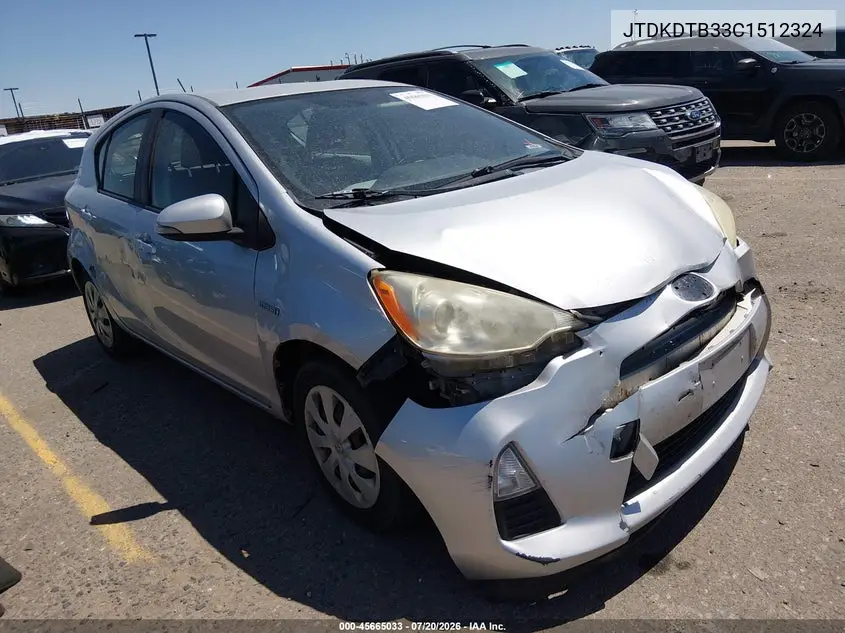 2012 Toyota Prius C Three VIN: JTDKDTB33C1512324 Lot: 45665033