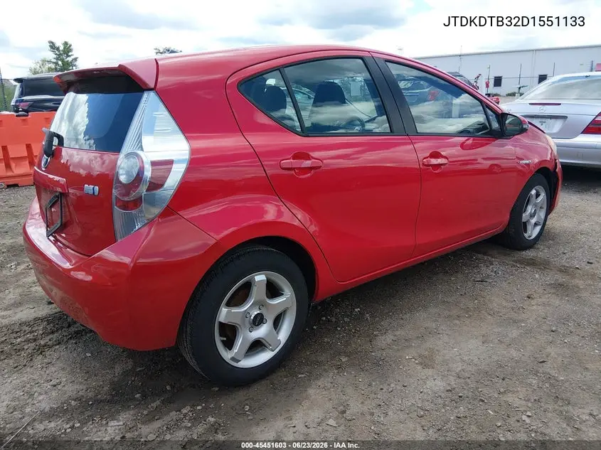 2013 Toyota Prius C Two VIN: JTDKDTB32D1551133 Lot: 45451603
