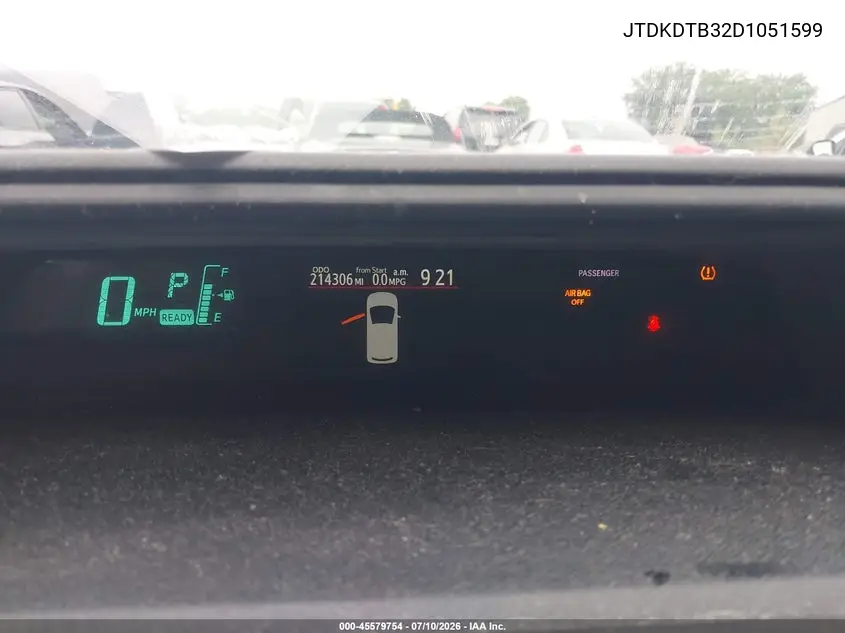 2013 Toyota Prius C Three VIN: JTDKDTB32D1051599 Lot: 45579754