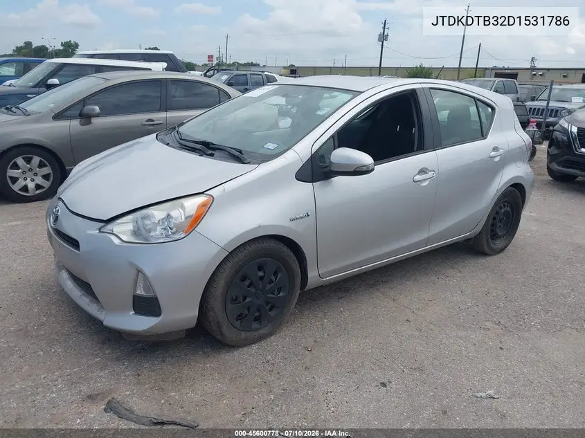 2013 Toyota Prius C Two VIN: JTDKDTB32D1531786 Lot: 45600778