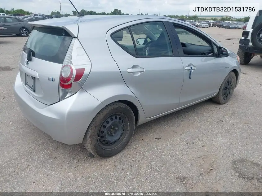2013 Toyota Prius C Two VIN: JTDKDTB32D1531786 Lot: 45600778