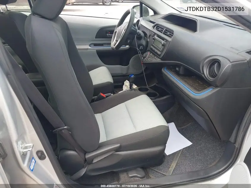 2013 Toyota Prius C Two VIN: JTDKDTB32D1531786 Lot: 45600778