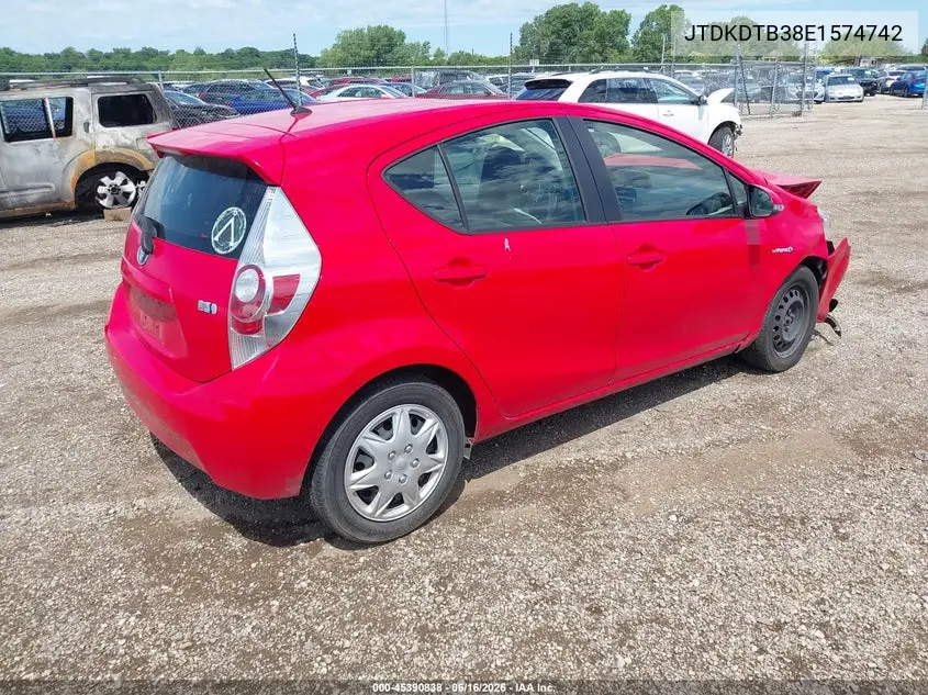 2014 Toyota Prius C One VIN: JTDKDTB38E1574742 Lot: 45390838