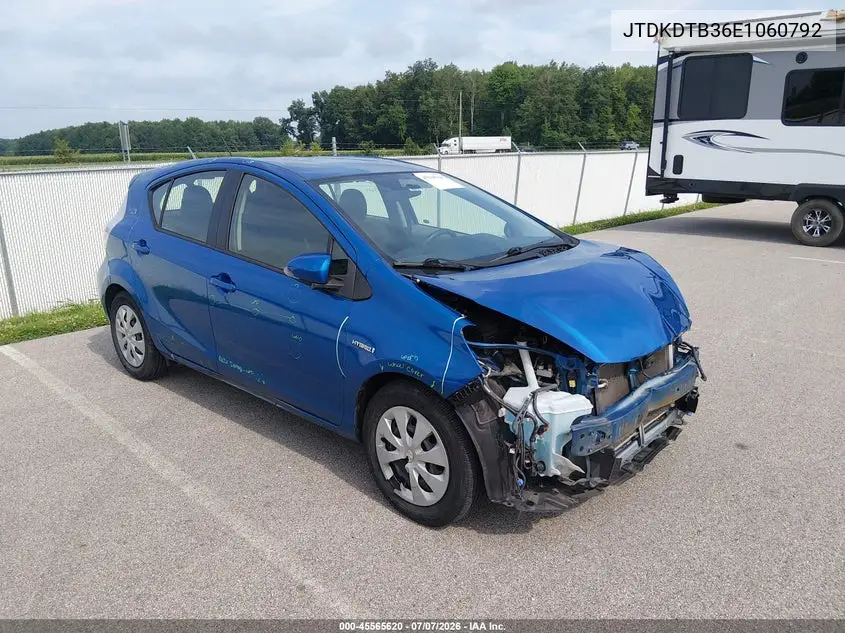 2014 Toyota Prius C Two VIN: JTDKDTB36E1060792 Lot: 45565620