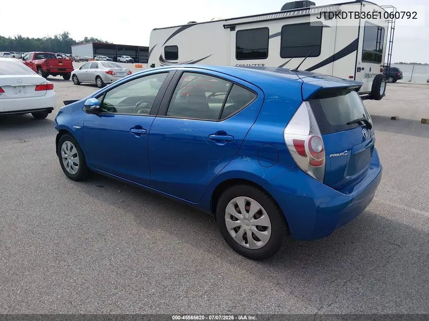 2014 Toyota Prius C Two VIN: JTDKDTB36E1060792 Lot: 45565620