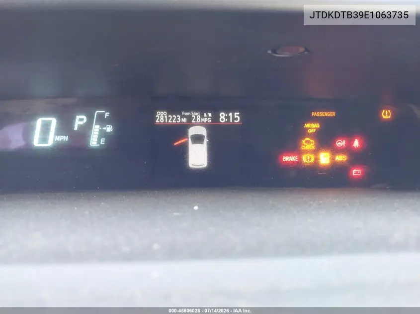 2014 Toyota Prius C One VIN: JTDKDTB39E1063735 Lot: 45606026