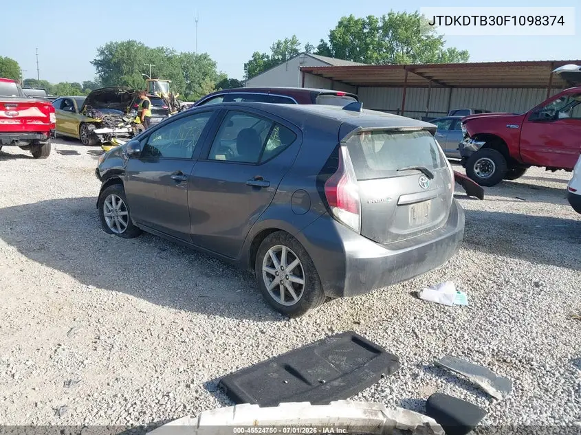 2015 Toyota Prius C Three VIN: JTDKDTB30F1098374 Lot: 45524750