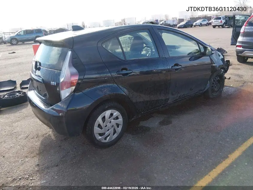 2016 Toyota Prius C Two VIN: JTDKDTB36G1120430 Lot: 44422896