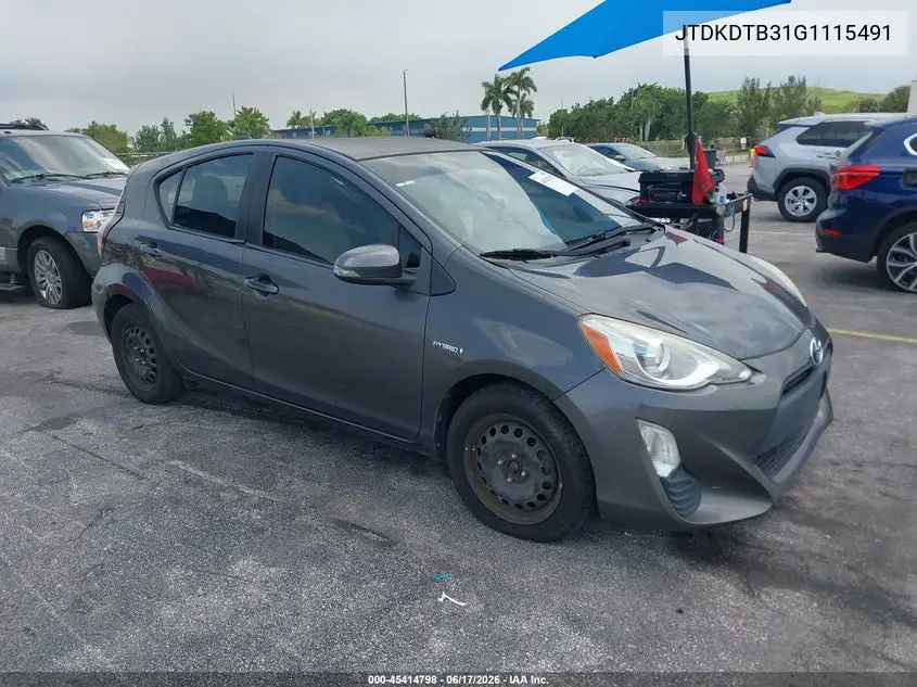 2016 Toyota Prius C One VIN: JTDKDTB31G1115491 Lot: 45414798