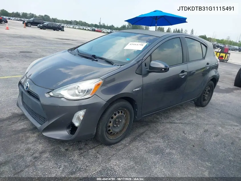 2016 Toyota Prius C One VIN: JTDKDTB31G1115491 Lot: 45414798