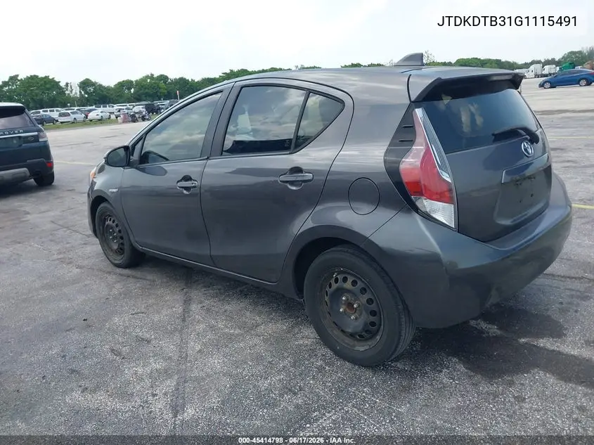 2016 Toyota Prius C One VIN: JTDKDTB31G1115491 Lot: 45414798