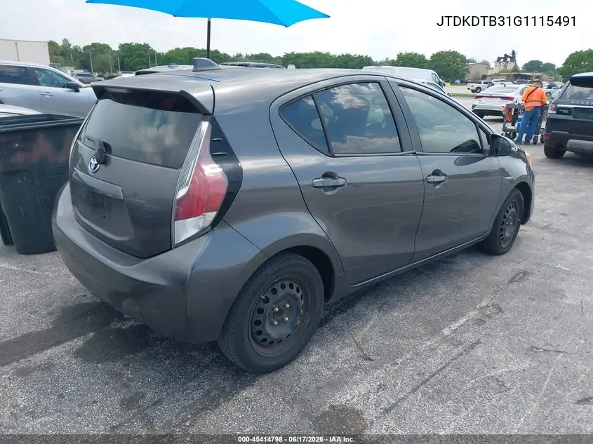2016 Toyota Prius C One VIN: JTDKDTB31G1115491 Lot: 45414798