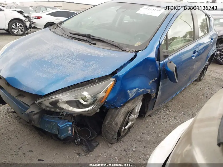 2016 Toyota Prius C Three VIN: JTDKDTB38G1136743 Lot: 45473195