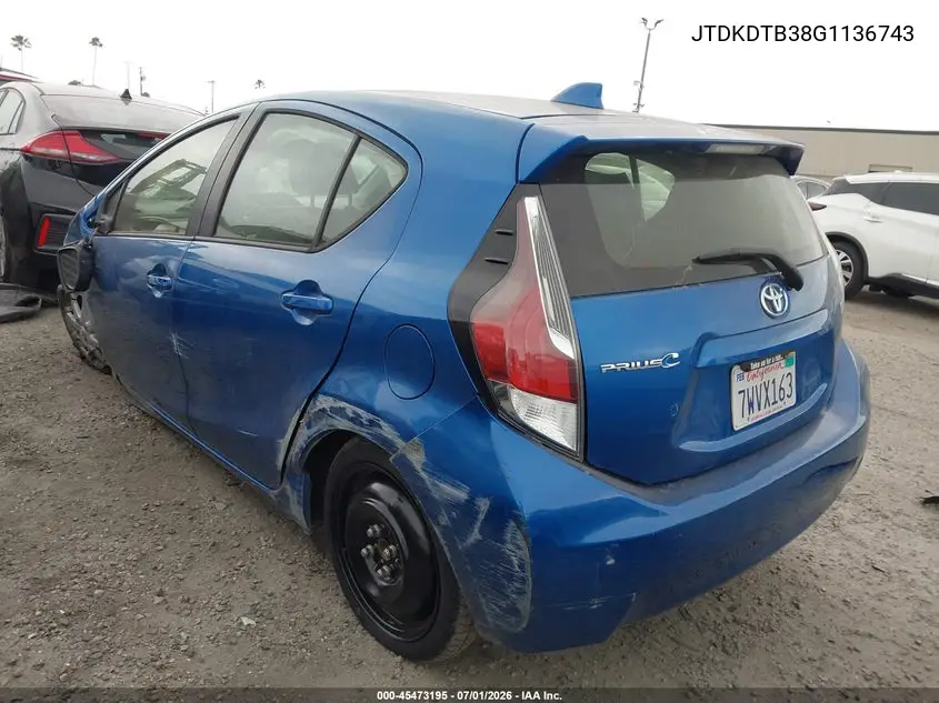 2016 Toyota Prius C Three VIN: JTDKDTB38G1136743 Lot: 45473195