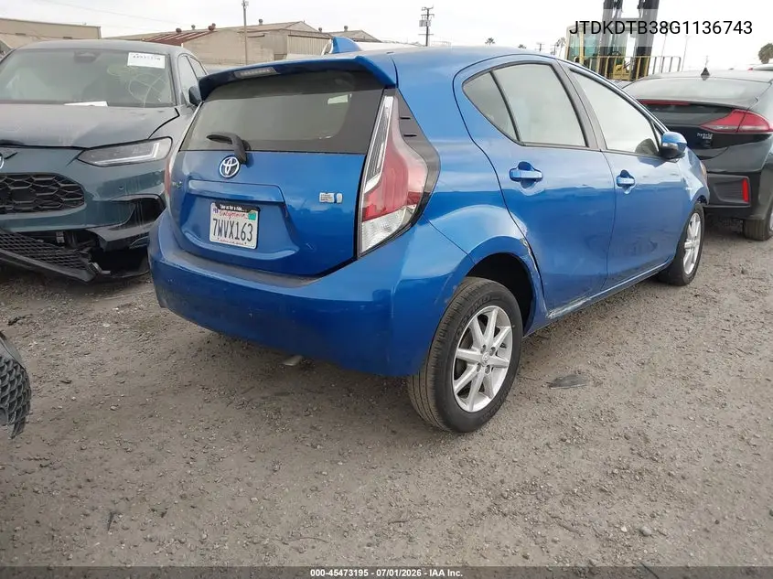 2016 Toyota Prius C Three VIN: JTDKDTB38G1136743 Lot: 45473195