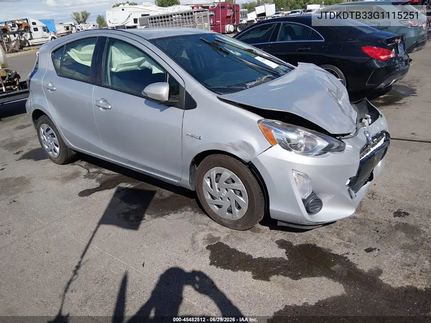 2016 Toyota Prius C Two VIN: JTDKDTB33G1115251 Lot: 45482512