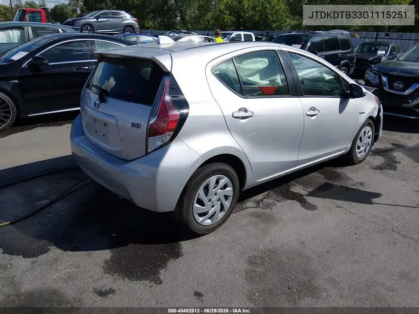 2016 Toyota Prius C Two VIN: JTDKDTB33G1115251 Lot: 45482512