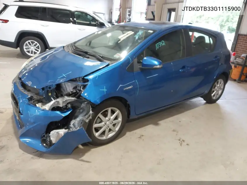 2016 Toyota Prius C Four VIN: JTDKDTB33G1115900 Lot: 45511925