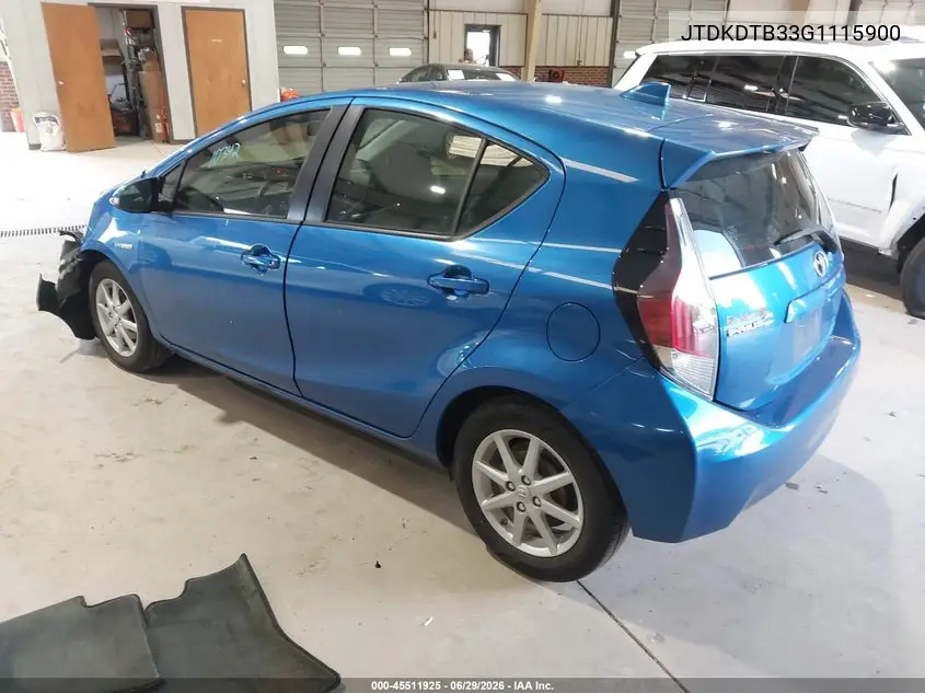 2016 Toyota Prius C Four VIN: JTDKDTB33G1115900 Lot: 45511925